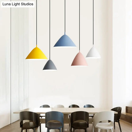 Nordic Candy Colored Pendant Pyramid Shade - 10.5/13/16 Inch Aluminum Hanging Light For Cafe