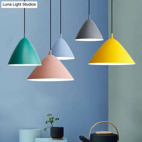 Nordic Candy Colored Pendant Pyramid Shade - 10.5/13/16 Inch Aluminum Hanging Light For Cafe