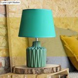 Nordic Ceramic Table Lamp: Green Ridged Jar Design 1-Light Living Room Nightstand Light With Tapered