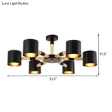 Nordic Chandelier: Metal & Wood Cylinder Shade Hotel Hanging Light With 6 Heads