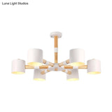 Nordic Chandelier: Metal & Wood Cylinder Shade Hotel Hanging Light With 6 Heads