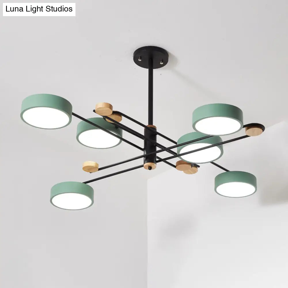 Nordic Chandelier With 6 Lights: Modern Sputnik Design Gold/Grey/White-Wood Finish Acrylic Shade