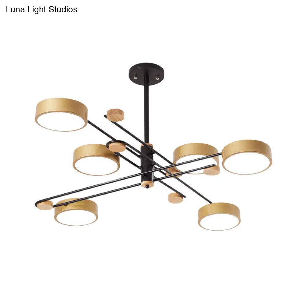 Nordic Chandelier With 6 Lights: Modern Sputnik Design Gold/Grey/White-Wood Finish Acrylic Shade