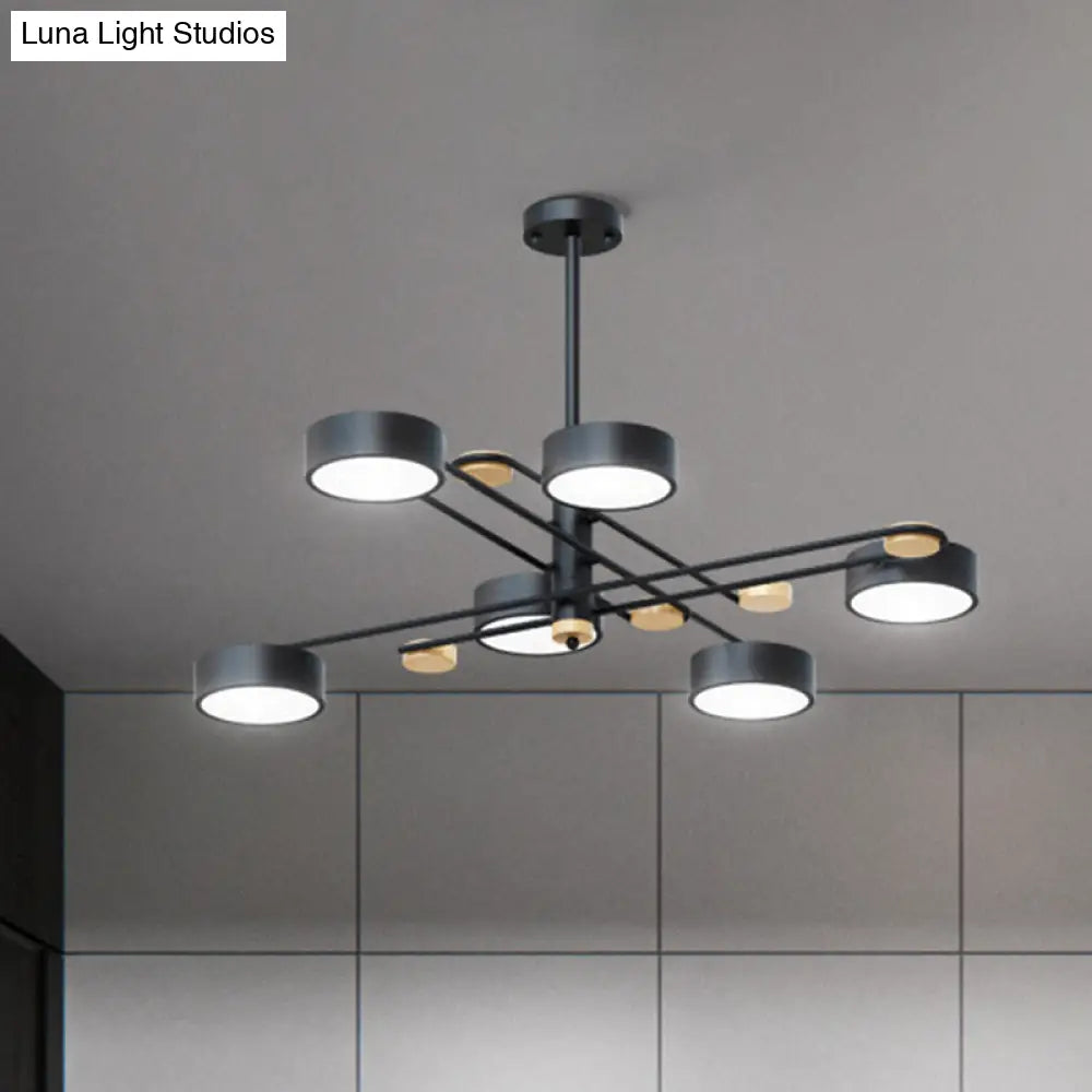 Nordic Chandelier With 6 Lights: Modern Sputnik Design Gold/Grey/White-Wood Finish Acrylic Shade