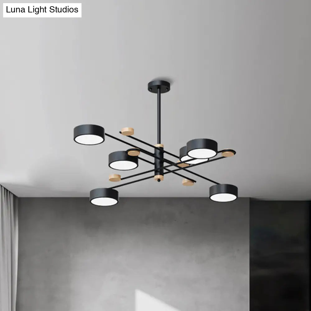 Nordic Chandelier With 6 Lights: Modern Sputnik Design Gold/Grey/White-Wood Finish Acrylic Shade