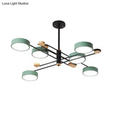 Nordic Chandelier With 6 Lights: Modern Sputnik Design Gold/Grey/White-Wood Finish Acrylic Shade