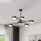 Nordic Chandelier With 6 Lights: Modern Sputnik Design Gold/Grey/White-Wood Finish Acrylic Shade