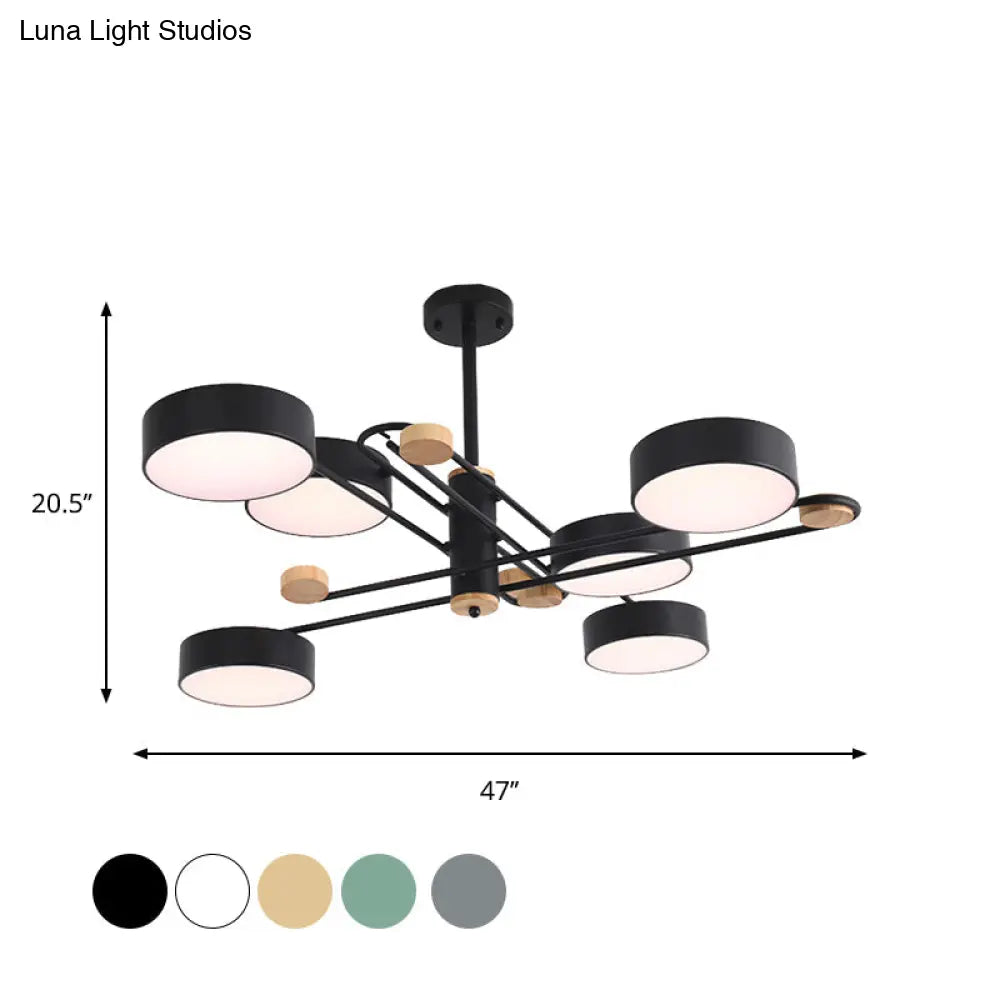 Nordic Chandelier With 6 Lights: Modern Sputnik Design Gold/Grey/White-Wood Finish Acrylic Shade