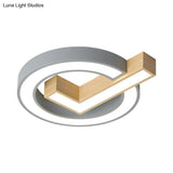 Nordic Checkmark Wood Flush Mount Lamp - 18/22 Inches Wide Led Ceiling Lighting Grey/Green