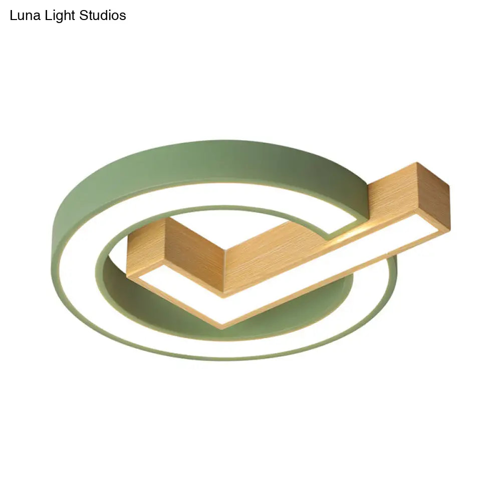 Nordic Checkmark Wood Flush Mount Lamp - 18/22 Inches Wide Led Ceiling Lighting Grey/Green