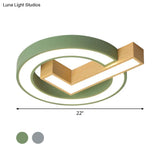 Nordic Checkmark Wood Flush Mount Lamp - 18/22 Inches Wide Led Ceiling Lighting Grey/Green