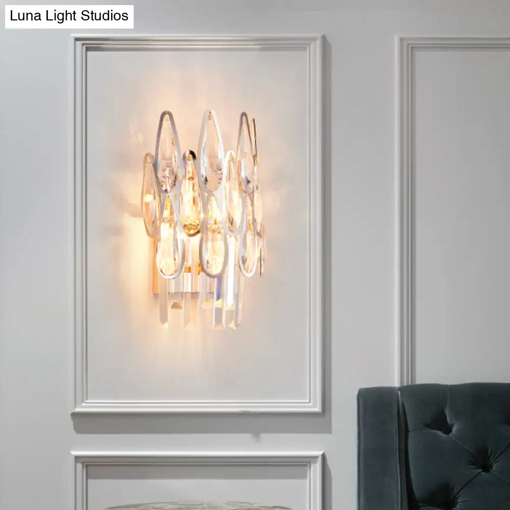 Nordic Chrome Sconce Light With Crystal Teardrop Shade - 1 Wall Mount For Living Room