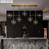 Nordic Clear Glass 7-Bulb Black/Gold Sphere Island Pendant Light For Living Room