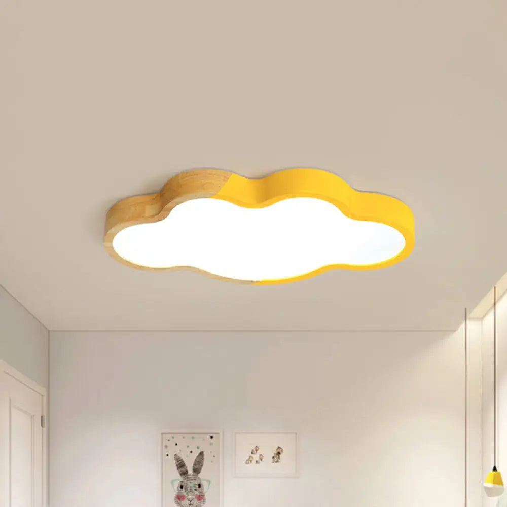 Nordic Cloud Shape Led Ceiling Light For Kid’s Bedroom - Acrylic Flush Mount Energy Saving Yellow