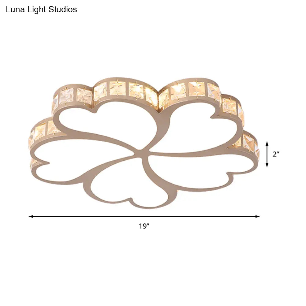 Nordic Clover Crystal Flush Mount Ceiling Light - Black/White/Gold Led Illumination For Bedroom