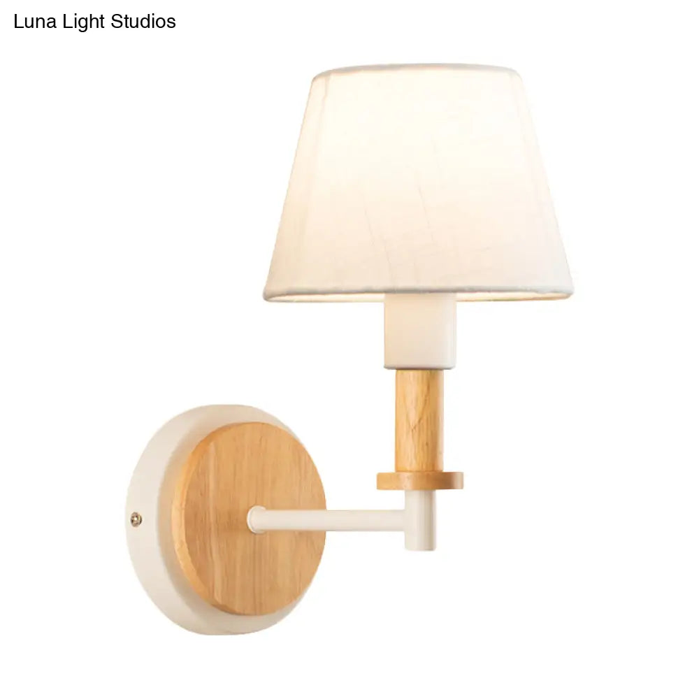 Nordic Conical Fabric Wall Mount Light With Right Angled Arm - 1-Bulb Black/White Lamp White/Beige
