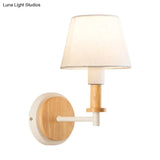 Nordic Conical Fabric Wall Mount Light With Right Angled Arm - 1-Bulb Black/White Lamp White/Beige