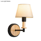 Nordic Conical Fabric Wall Mount Light With Right Angled Arm - 1-Bulb Black/White Lamp White/Beige