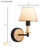 Nordic Conical Fabric Wall Mount Light With Right Angled Arm - 1-Bulb Black/White Lamp White/Beige