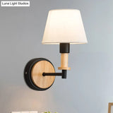 Nordic Conical Fabric Wall Mount Light With Right Angled Arm - 1-Bulb Black/White Lamp White/Beige