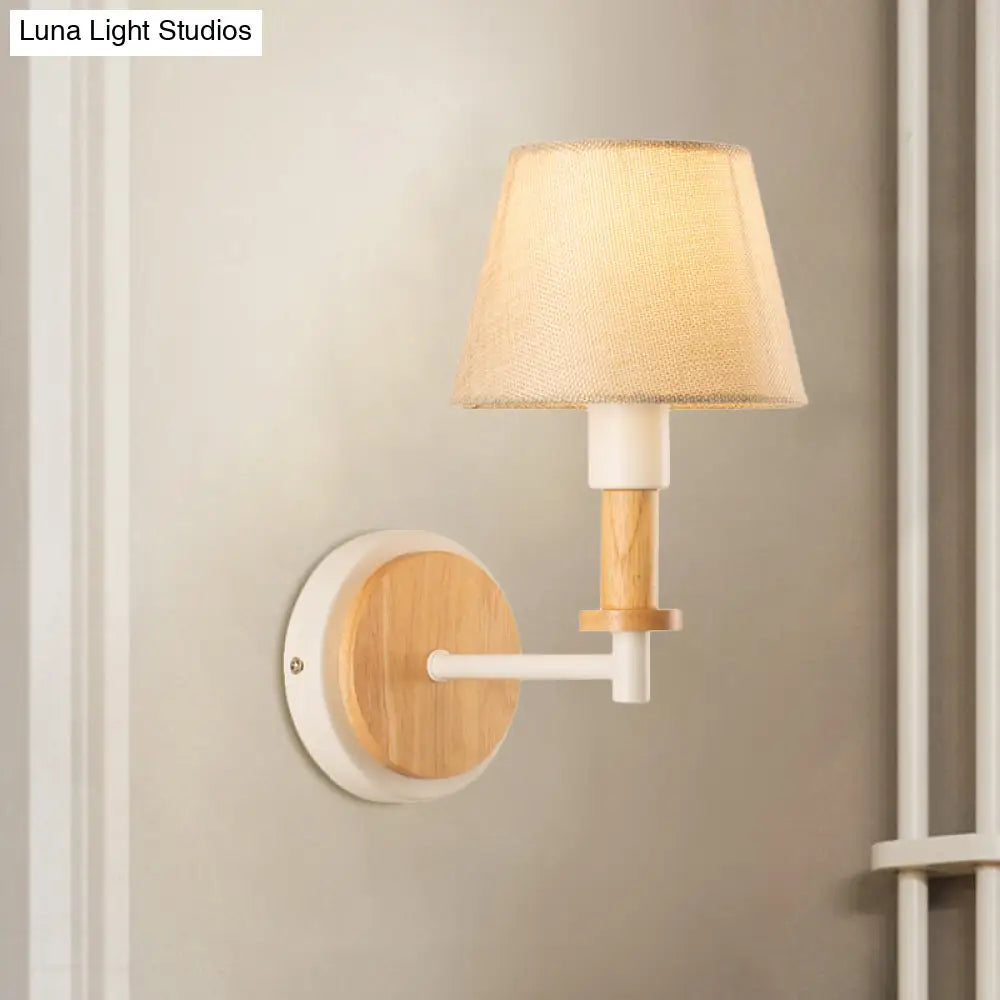 Nordic Conical Fabric Wall Mount Light With Right Angled Arm - 1-Bulb Black/White Lamp White/Beige