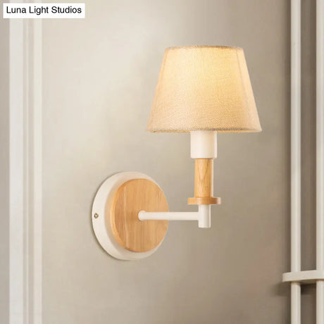Nordic Conical Fabric Wall Mount Light With Right Angled Arm - 1-Bulb Black/White Lamp White/Beige