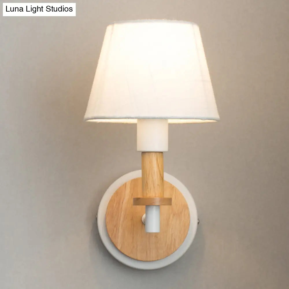 Nordic Conical Fabric Wall Mount Light With Right Angled Arm - 1-Bulb Black/White Lamp White/Beige