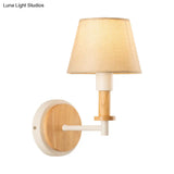 Nordic Conical Fabric Wall Mount Light With Right Angled Arm - 1-Bulb Black/White Lamp White/Beige