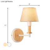 Nordic Conical Fabric Wall Mount Light With Right Angled Arm - 1-Bulb Black/White Lamp White/Beige