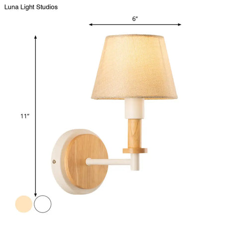 Nordic Conical Fabric Wall Mount Light With Right Angled Arm - 1-Bulb Black/White Lamp White/Beige