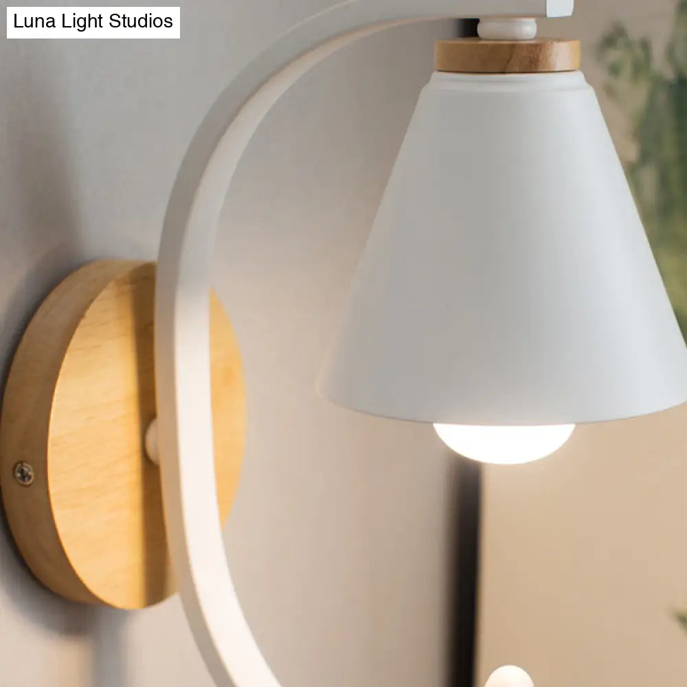 Nordic Conical Wall Light With Bird Design - 1 Head Metal Sconce For Bedroom And Hallway