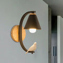 Nordic Conical Wall Light With Bird Design - 1 Head Metal Sconce For Bedroom And Hallway Black