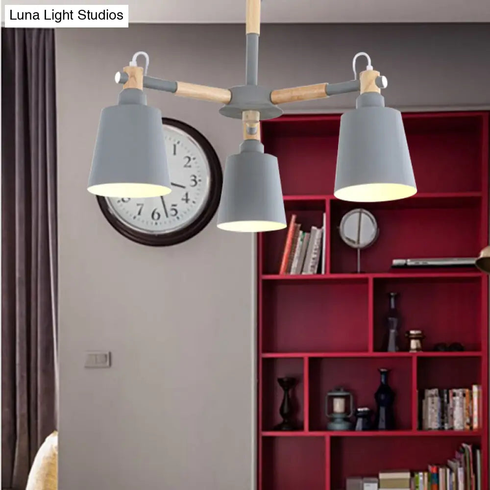 Nordic Contemporary Hanging Light - Cloth Shop Bucket Chandelier With Metal Frame (3 Lights)