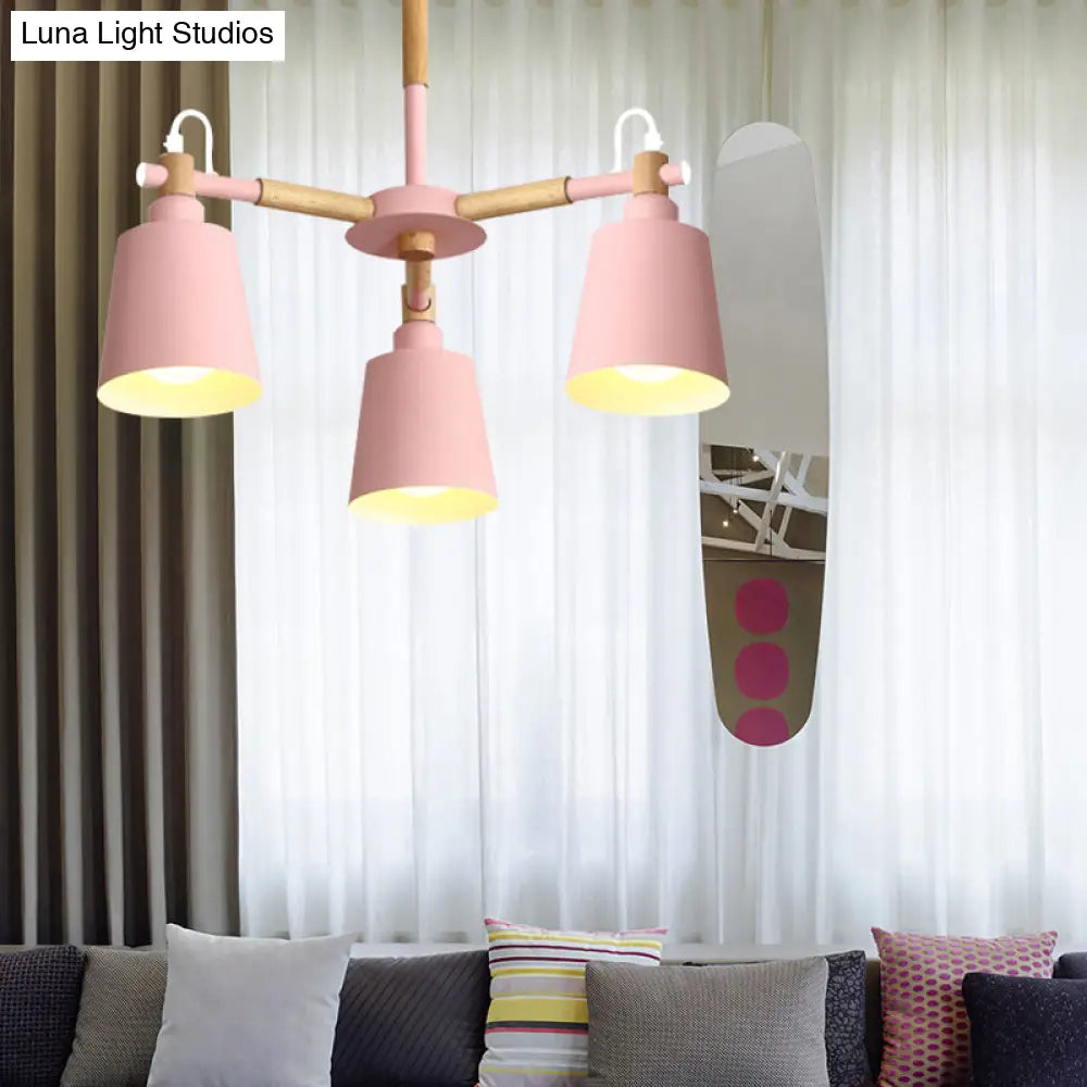 Nordic Contemporary Hanging Light - Cloth Shop Bucket Chandelier With Metal Frame (3 Lights)