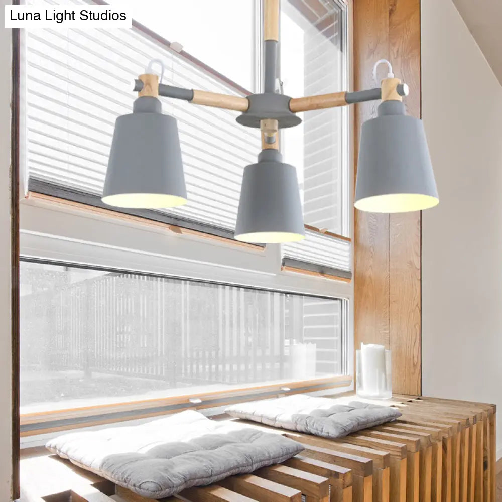Nordic Contemporary Hanging Light - Cloth Shop Bucket Chandelier With Metal Frame (3 Lights)