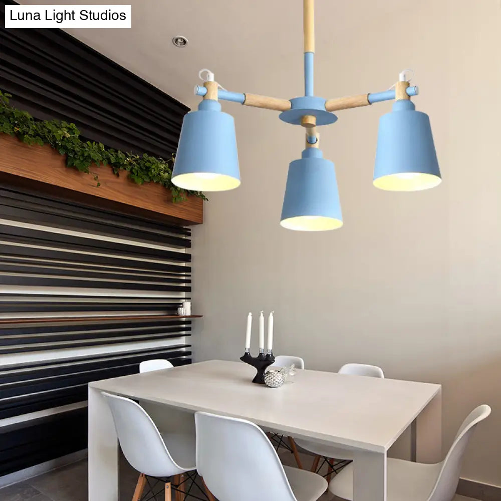 Nordic Contemporary Hanging Light - Cloth Shop Bucket Chandelier With Metal Frame (3 Lights)