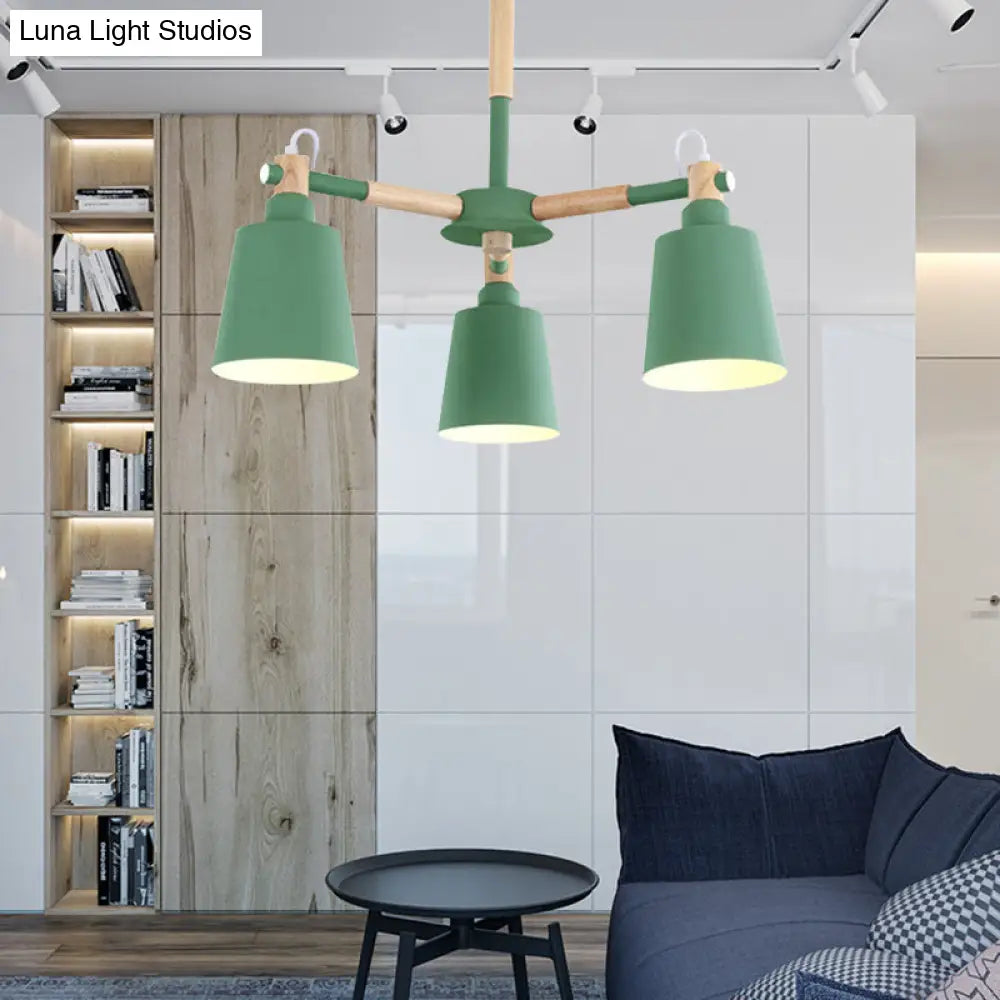 Nordic Contemporary Hanging Light - Cloth Shop Bucket Chandelier With Metal Frame (3 Lights)