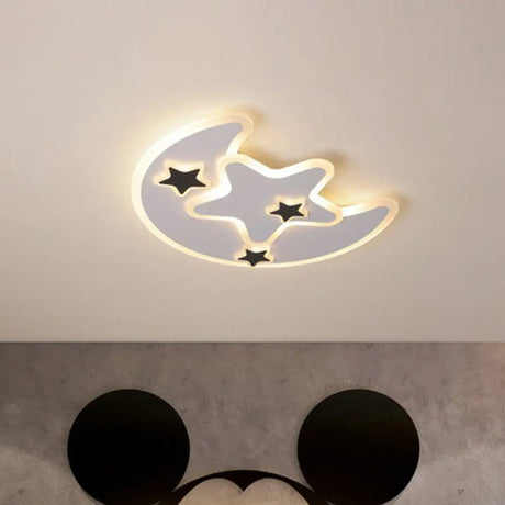 Nordic Crescent & Star Led Flush Mount Acrylic Ceiling Light - White / 16.5’ Warm