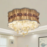 Nordic Crystal Floral Flushmount Light With Sheer Fabric Shade - Coffee/Pink 6-Bulb Close To