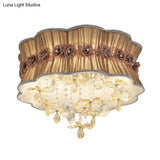 Nordic Crystal Floral Flushmount Light With Sheer Fabric Shade - Coffee/Pink 6-Bulb Close To Ceiling