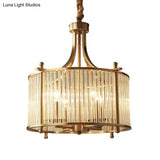 Nordic Crystal Rod Drum Chandelier - Brass 4-Light Hanging Ceiling Light For Dining Room