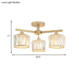 Nordic Crystal Semi Flush Mount Ceiling Light For Bedroom And Living Room - Cylindrical Shade 3/5 -