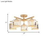Nordic Crystal Semi Flush Mount Ceiling Light For Bedroom And Living Room - Cylindrical Shade 3/5 -