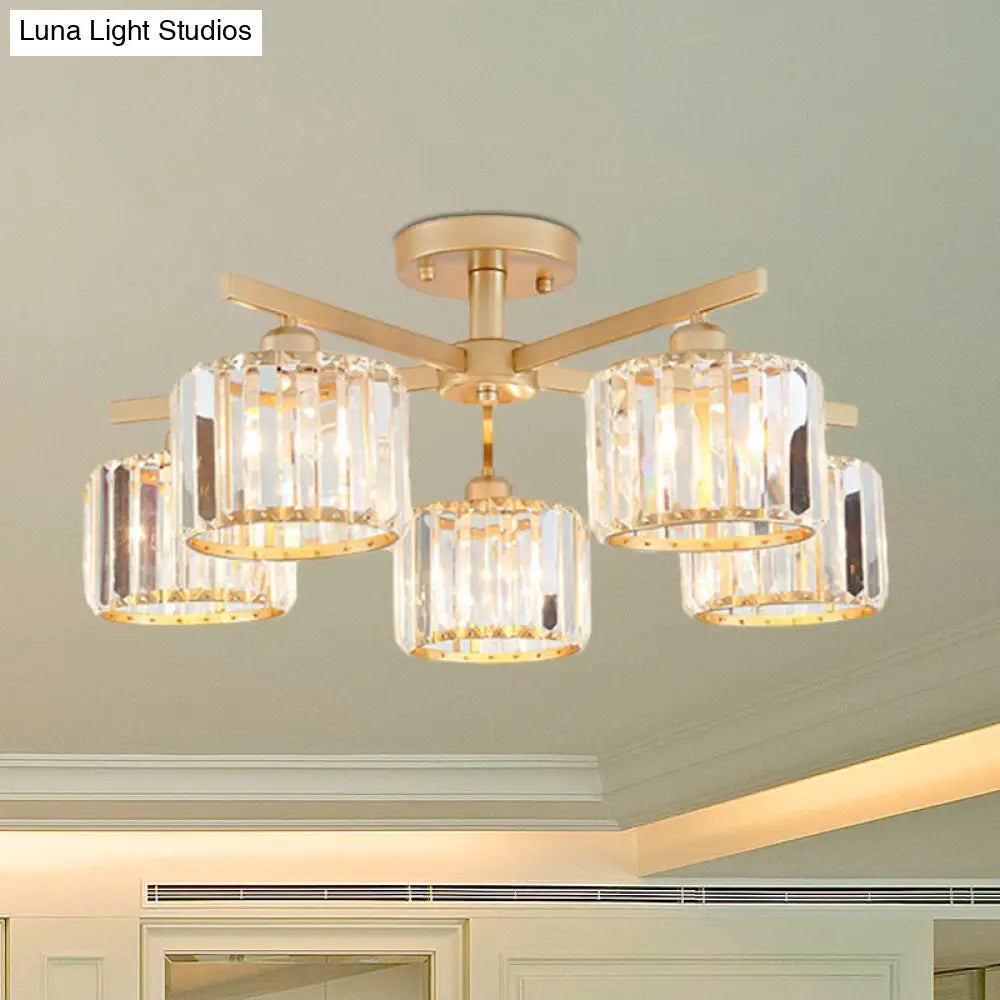 Nordic Crystal Semi Flush Mount Ceiling Light For Bedroom And Living Room - Cylindrical Shade 3/5 -