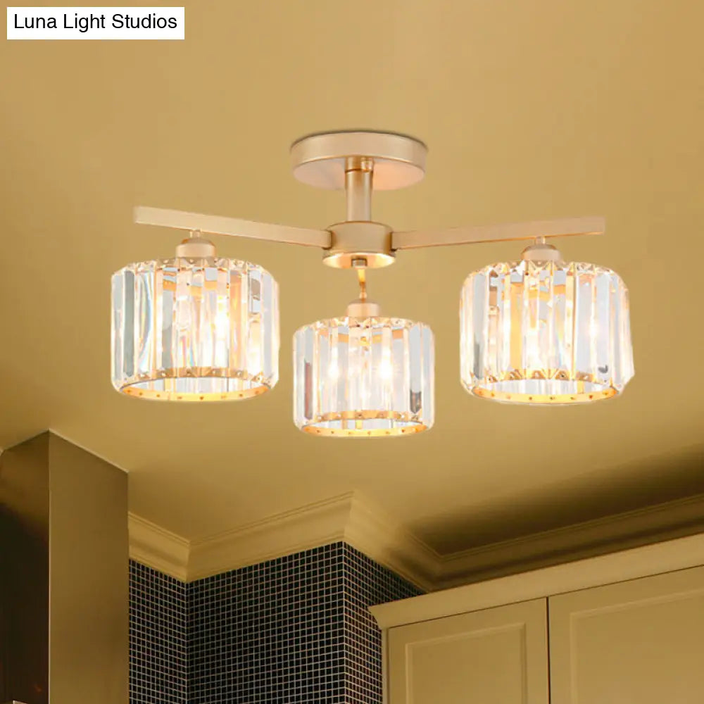 Nordic Crystal Semi Flush Mount Ceiling Light For Bedroom And Living Room - Cylindrical Shade 3/5 -