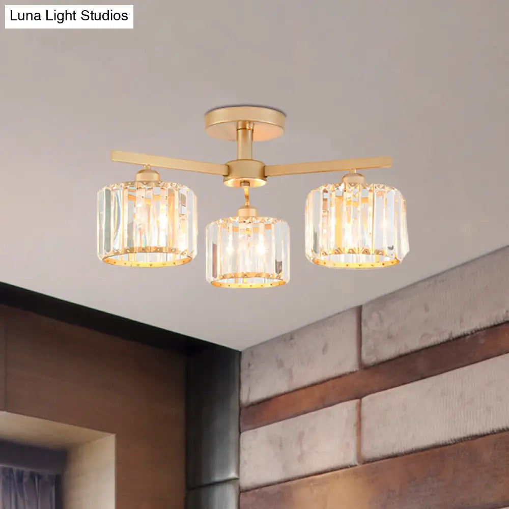 Nordic Crystal Semi Flush Mount Ceiling Light For Bedroom And Living Room - Cylindrical Shade 3/5 -