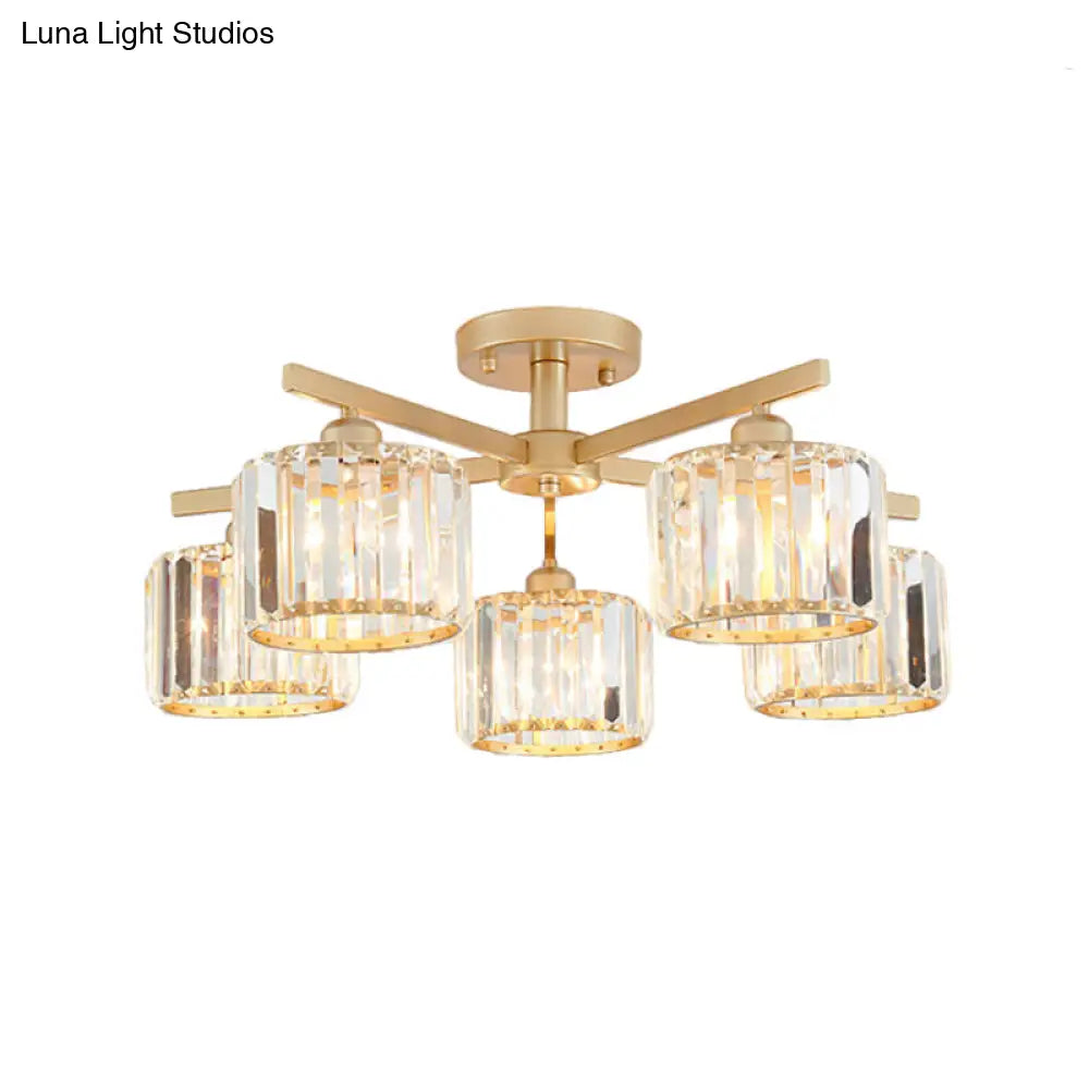 Nordic Crystal Semi Flush Mount Ceiling Light For Bedroom And Living Room - Cylindrical Shade 3/5 -