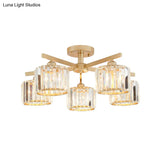 Nordic Crystal Semi Flush Mount Ceiling Light For Bedroom And Living Room - Cylindrical Shade 3/5 -