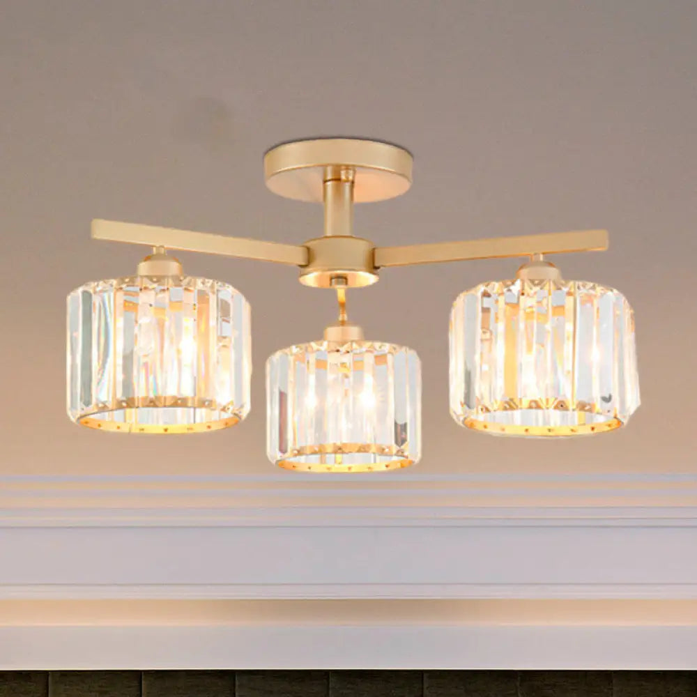 Nordic Crystal Semi Flush Mount Ceiling Light For Bedroom And Living Room - Cylindrical Shade 3/5 -
