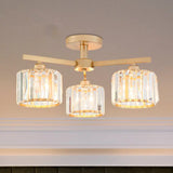 Nordic Crystal Semi Flush Mount Ceiling Light For Bedroom And Living Room - Cylindrical Shade 3/5 -